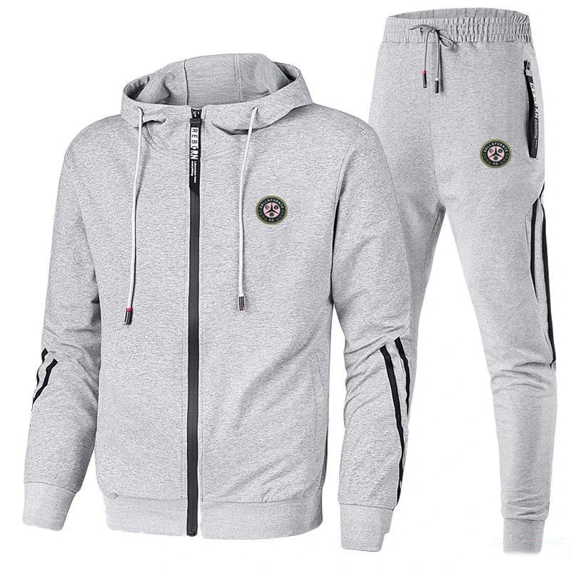 Lässiger Herren anzug Frühling Herbst hochwertige Reiß verschluss Kapuzen jacke Jogging Fitness Bergsteigen Sportswear Hose 2-teiliges Set