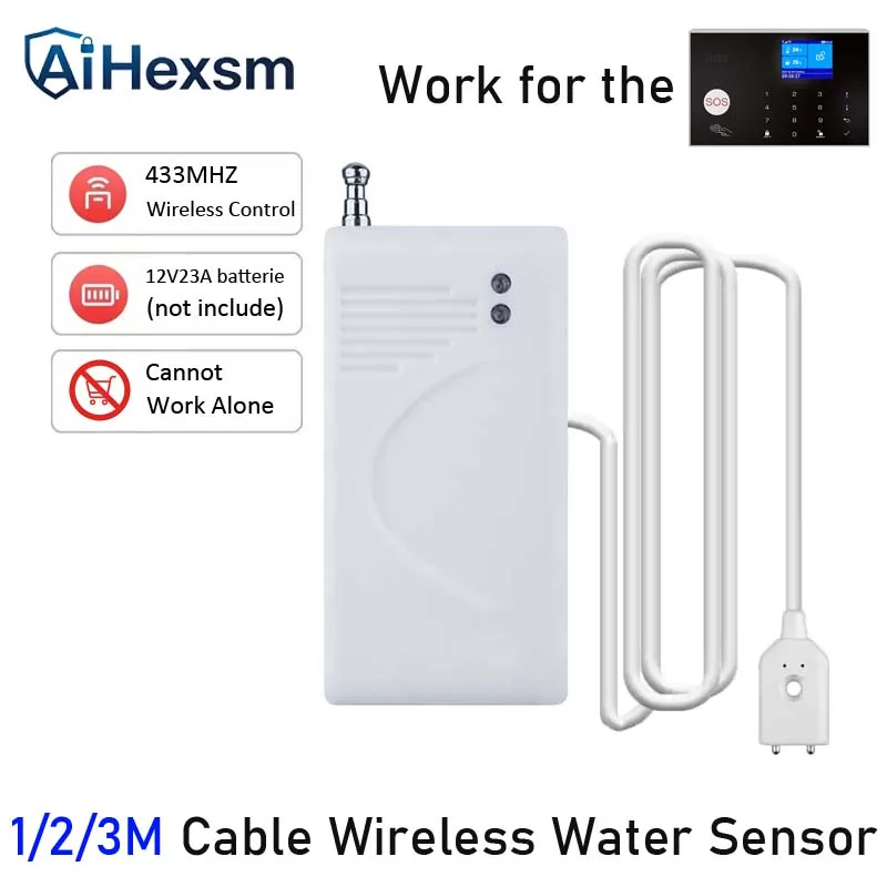 

1/2/3-meter Detection line High Performance 433MHZ Wireless Water leak Sensor Water Leakage Detector Alarm For GSM Alarm System