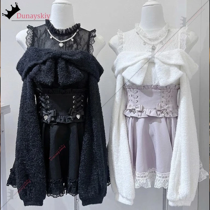 

Cosplay Gothic Lolita Style Rhinestone Bow Dress Costume Shorts Set Women Elegant Sweet Slim Plaid Strap Y2k Japanese Outfits