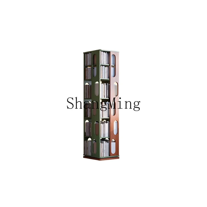 

LXY retro rotatable solid wood multi-layer bookshelf new Chinese office home floor rack