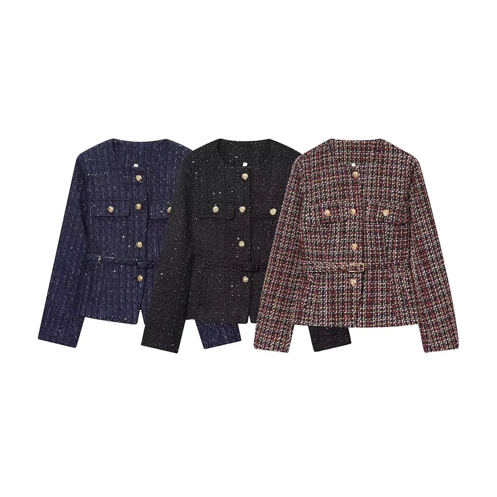 

Осенняя новая женская модная простая и универсальная шерстяная куртка с пайетками