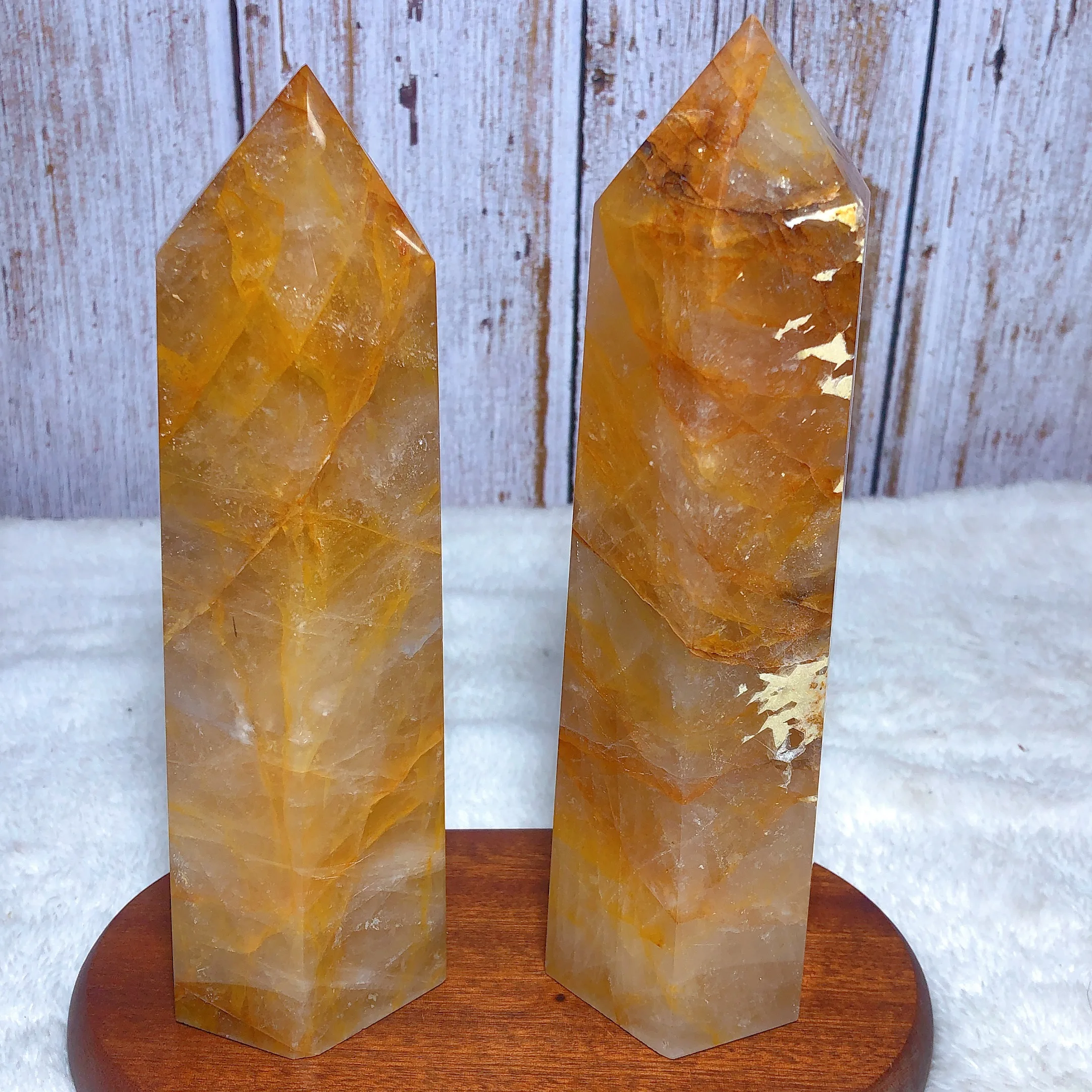 Natural Crystal Golden Healer Flashy Rainbow Tower Point Gemstones Energy Home Decorations Holiday Gift