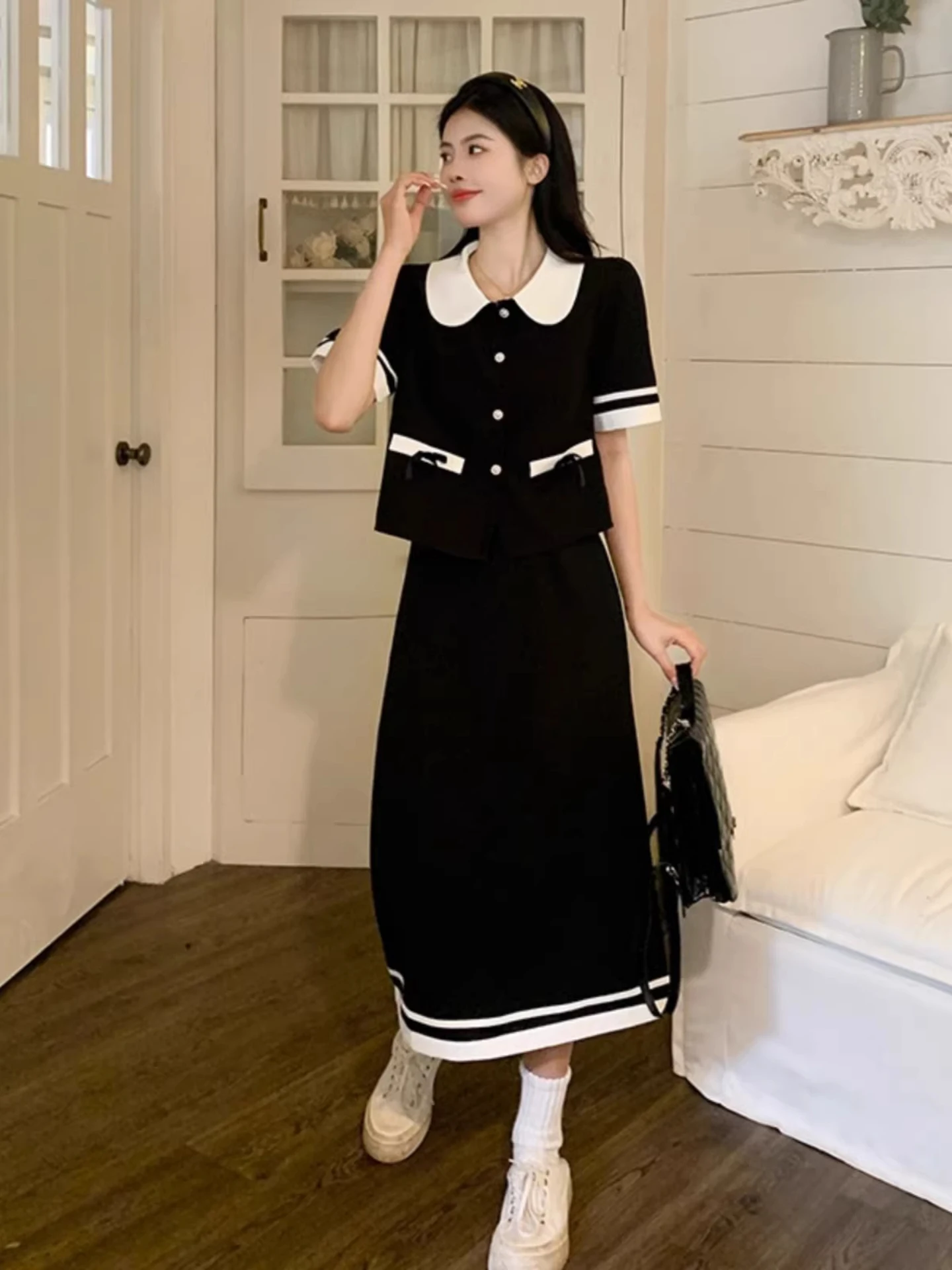 plus Size Elegant Summer Outfit Set Women's Small Fragrance Style Skirt Casual Loose Fit Two Piece Set Anti-Wrinkle Polyester