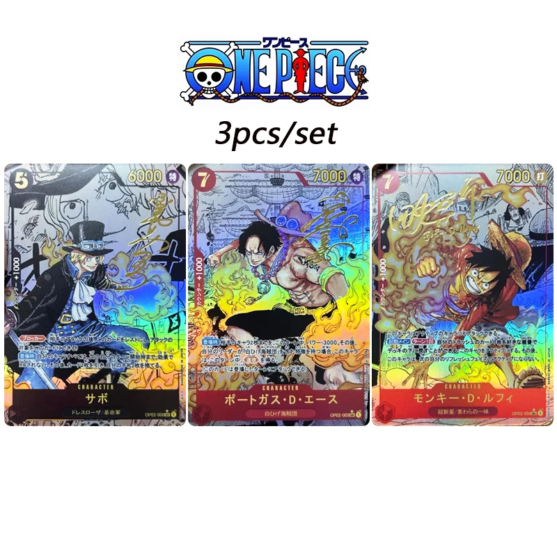 DIY ONE PIECE 3pcs/set Collection card Monkey D. Luffy Sabo Anime characters gold sign flash card  Cartoon toys Christmas gift