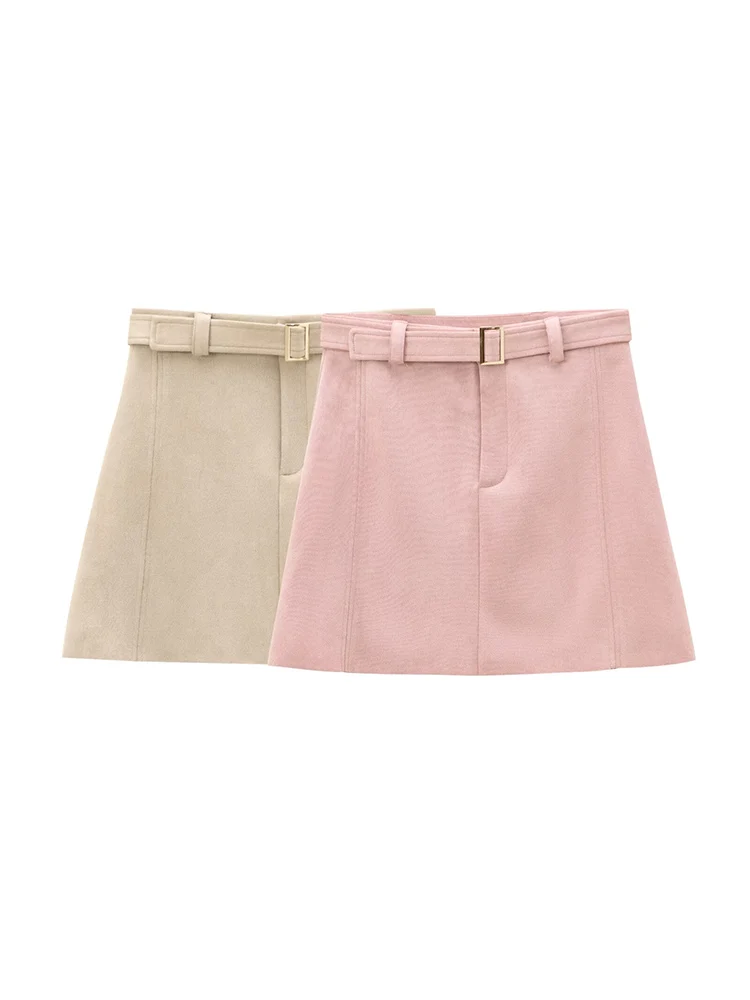 2024 European and American style new women's clothing for autumn suede texture effect casual all-match high waist mini skirt