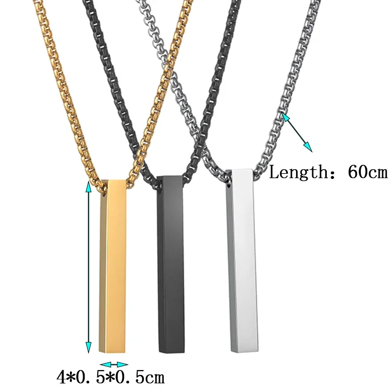 Collares de cadena gruesa de acero inoxidable personalizados para mujer, colgante de barra cuadrada, grabado, nombre, fecha, 4 lados, regalo de joyería