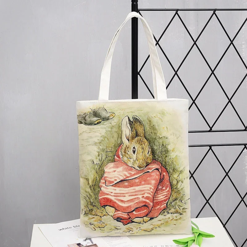 Sac à main en toile Harajuku pour femme, sac à provisions initié par les filles, sac fourre-tout imprimé famille lapin mignon, dessins animés