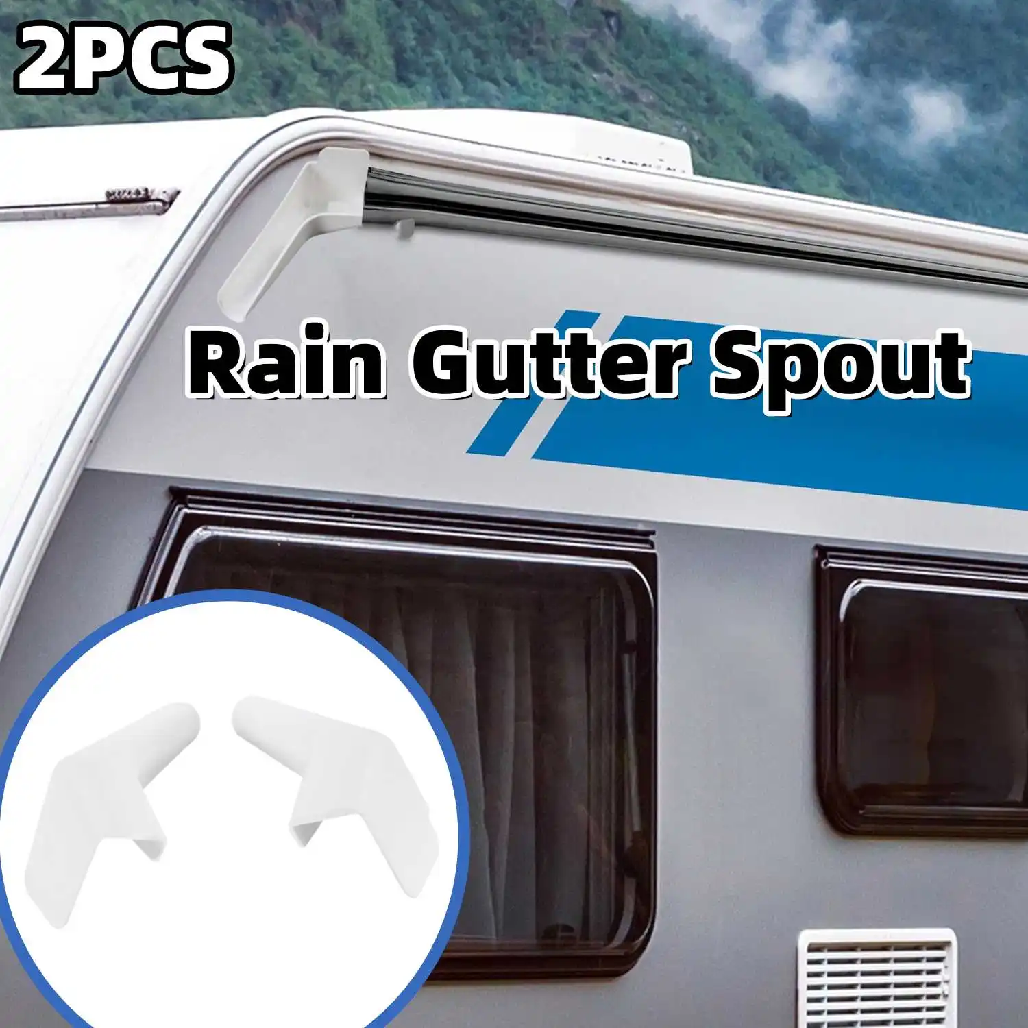 2Pcs RV Roof Rain Drain Pilot Gutters White Caravan Gutter Spouts Exterior Roof Drain Protection Accessories