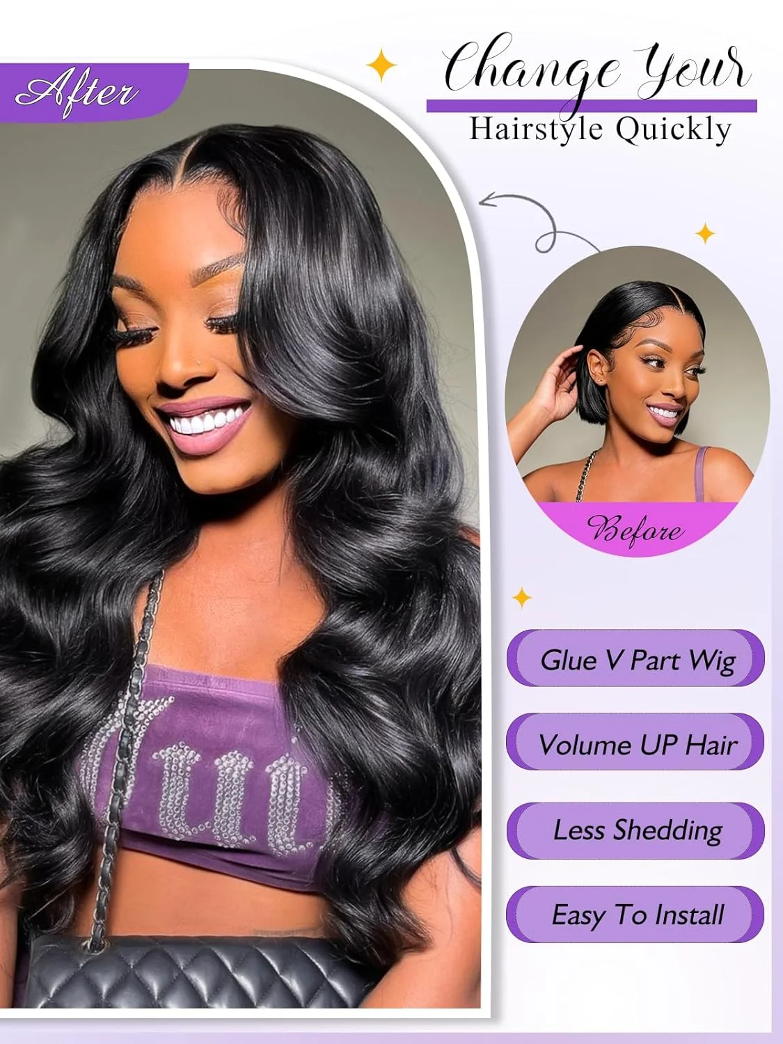 V Part Wig Human Hair Body Wave 200% Density Upgrade U Part Wigs With Drawstring No Sew in No Glue Half Wigs Human Hair V Shape Clip In Half Wig For Women Natural Color