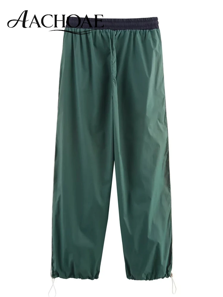 AACHOAE Women's Color Block Wide Leg Track Pants Lightweight Drawstring Casual Loose Sports Jogger Pants Streetwear Trousers