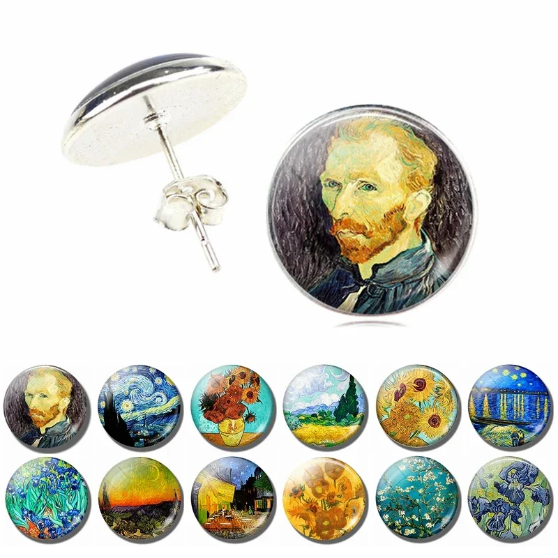 Van Gogh Art Painting Series Earrings Photo Glass Cabochon Earrings Tibetan Silver Fashion Women Jewelry Valentine\'s Day Gifts