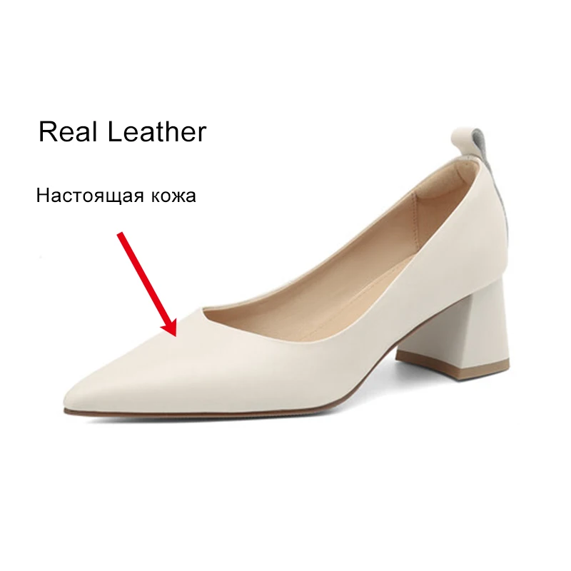 JOZHAMTA Size 34-43 Real Leather Women Pumps Pointy Toe Chunky High Heels Shoes 2025 Spring Fashion Office Lady Dress Shoes