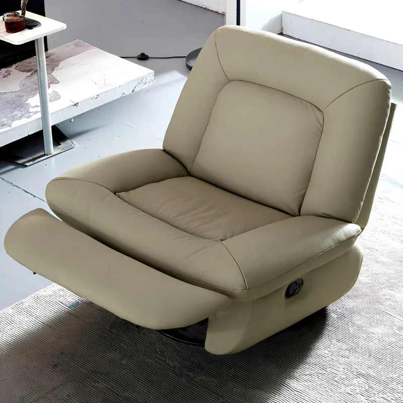 Single reclining chair, multifunctional genuine leather chair with multicolored phone stand, living room sofa with metal frame