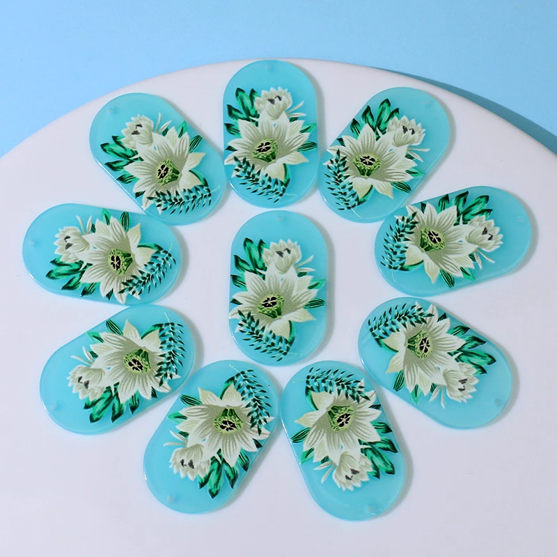 

10pcs 23x39mm Beauty Flowers Print Charms Pendant Necklace for DIY Jewelry Making Acrylic Earring Keychain Accessories Hole1.5mm