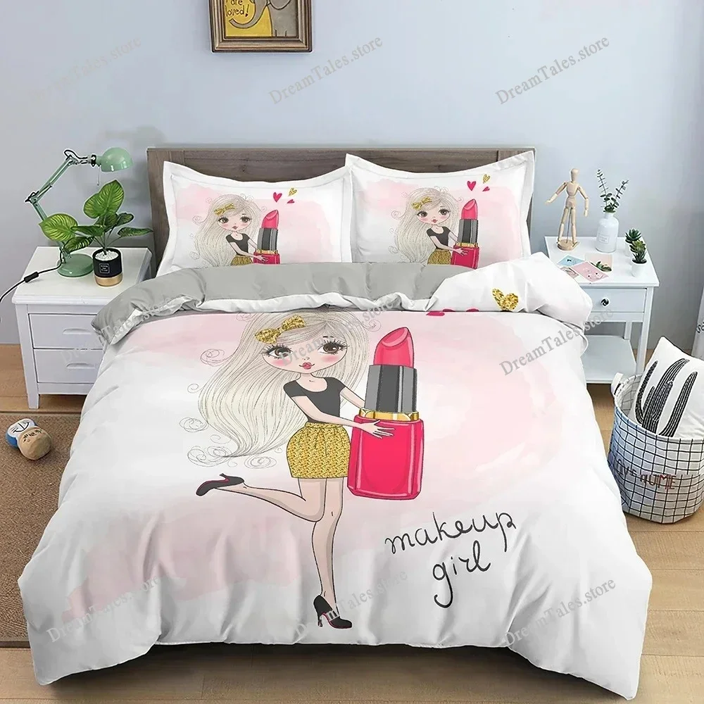 Makeup Gril Bedding Set Fastion Cartoon Duvet Cover Bedroom Comforter Covers Twin King ​Size Quilt Cover Home Textile741