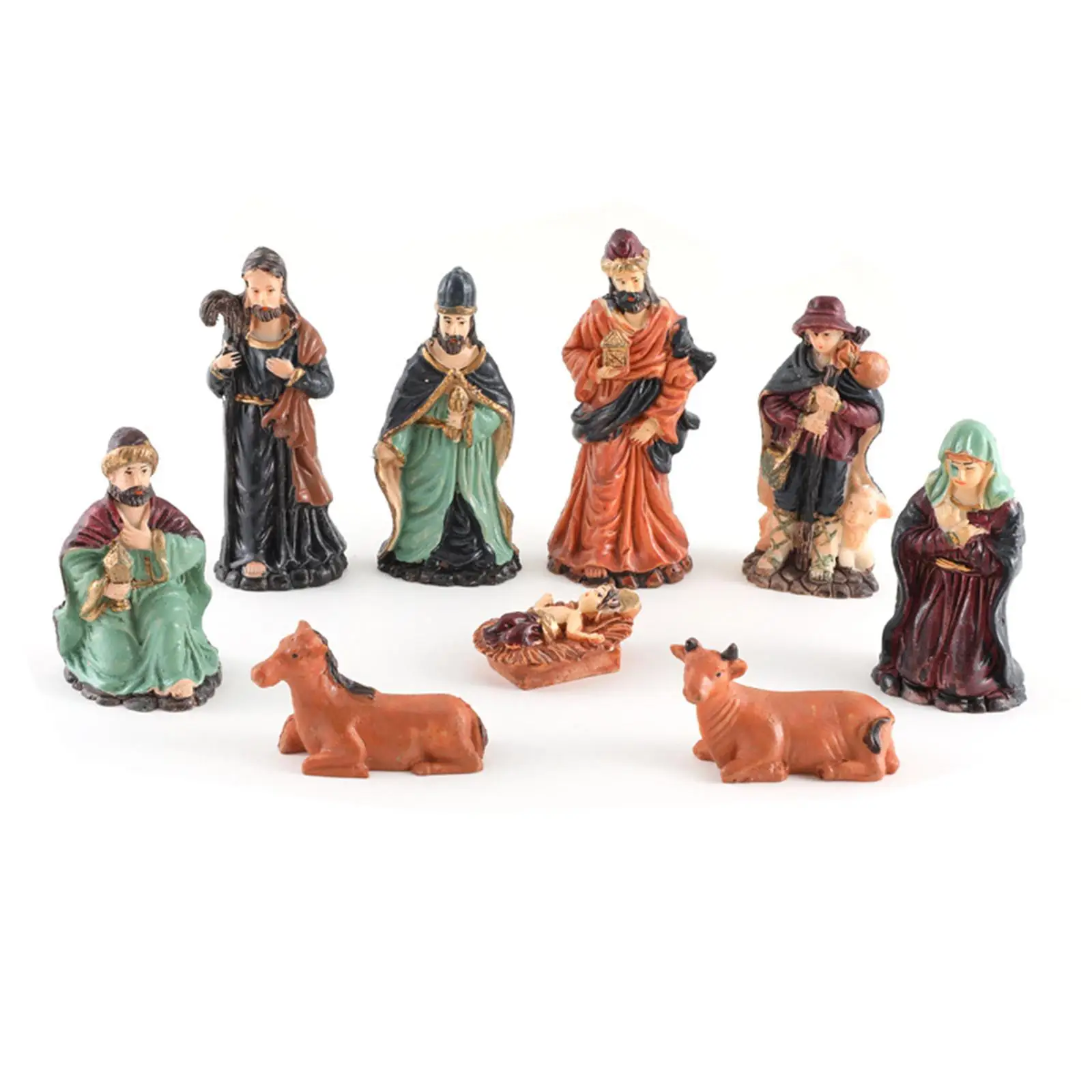 9 Pieces Christmas Nativity Scene Figurine Set Hand Painted Handmade Decorative