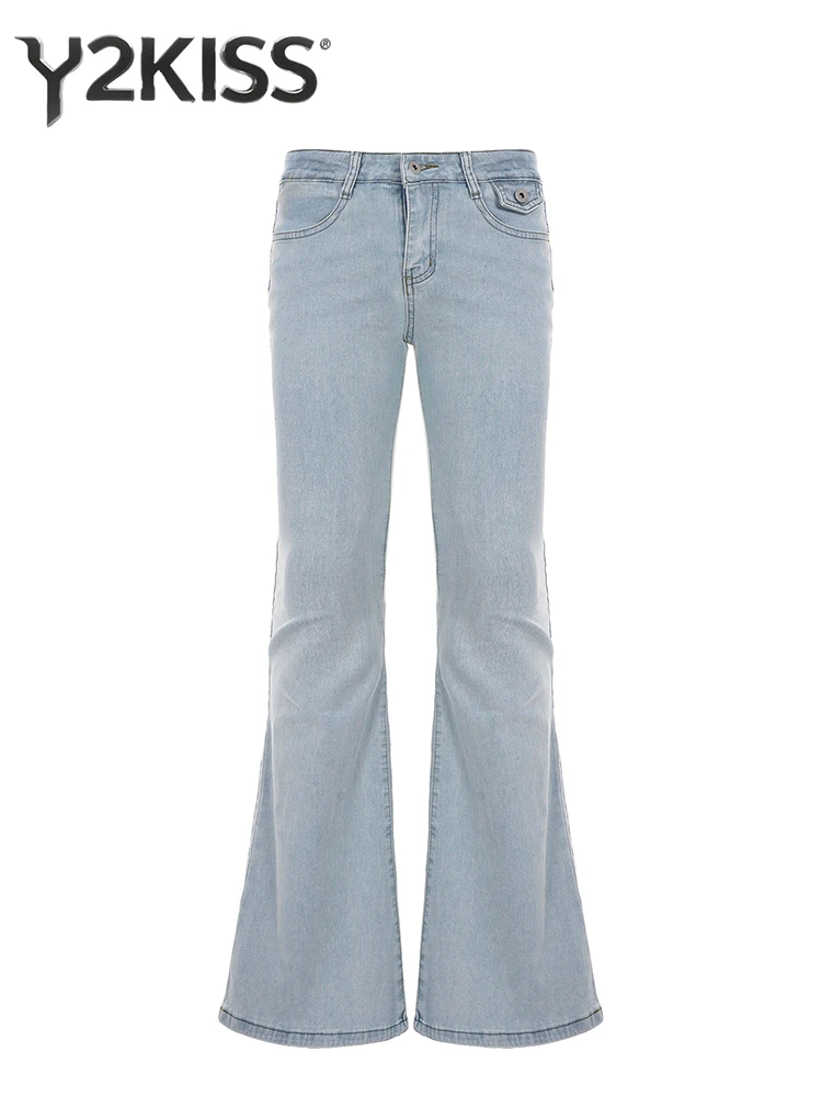 

Осень-зима 202, женские синие джинсовые брюки с низкой посадкой, высокое качество Y2k Harajuku, джинсы скинни, новые джинсы-клеш Gyaru