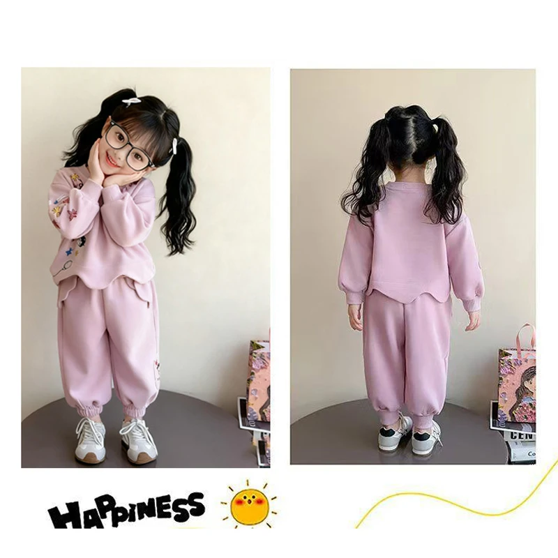 IYEAL Girls' Spring And Autumn Set 2026 New Stylish Children's Fashionable Casual Sweatshirt 2Pcs Autumn Children's Clothing