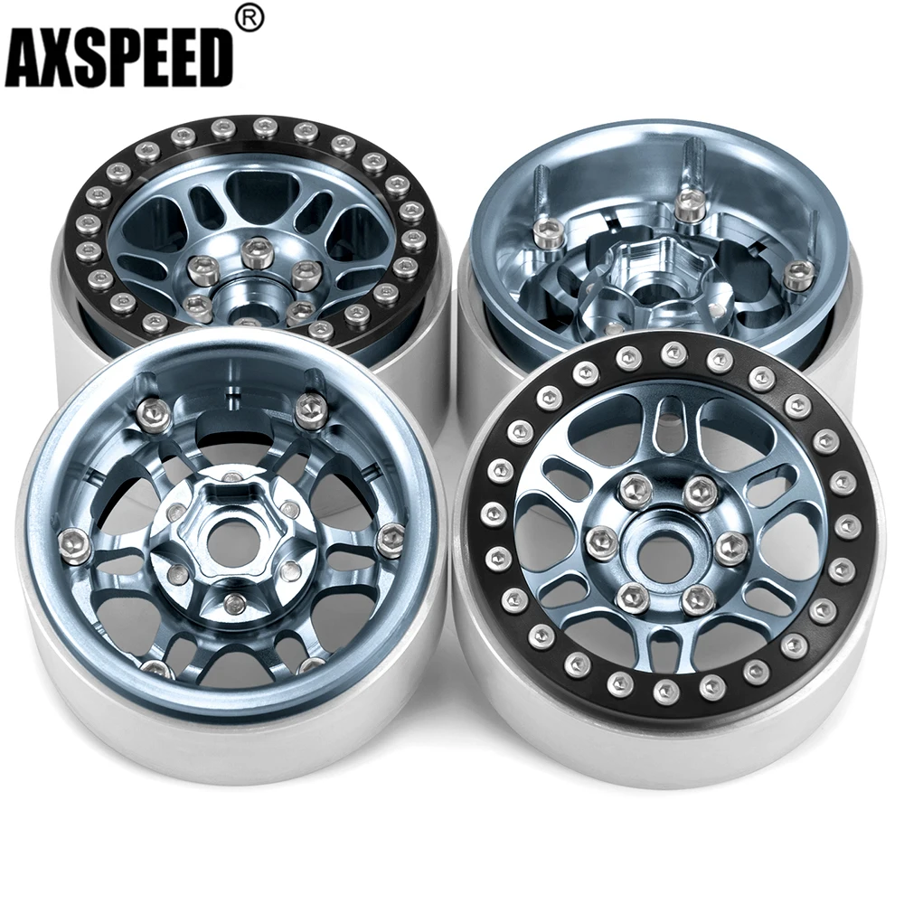 AXSPEED 4 szt. Metalowe 1,9-calowe felgi piasta koła z paciorkami do 1/10 osiowych SCX10 90026 90046 AXI03007 TRX4 Redcat Gen8 części gąsienica RC