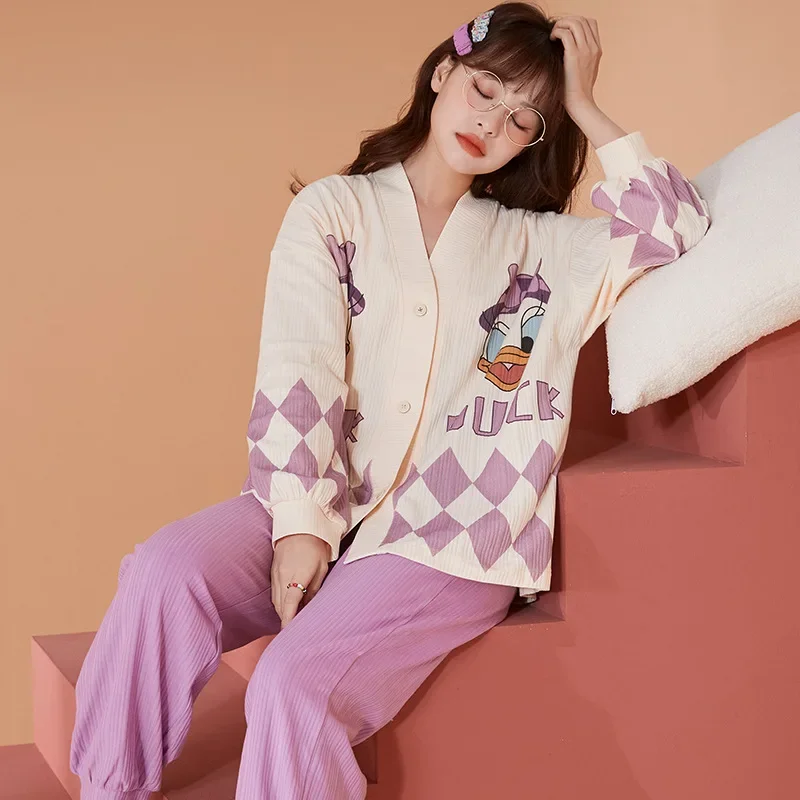 Disney Star Dailu Spring and Autumn New Pajamas Women's Long Sleeve Cotton Cartoon Donald Duck Cute Comfortable Loungewear