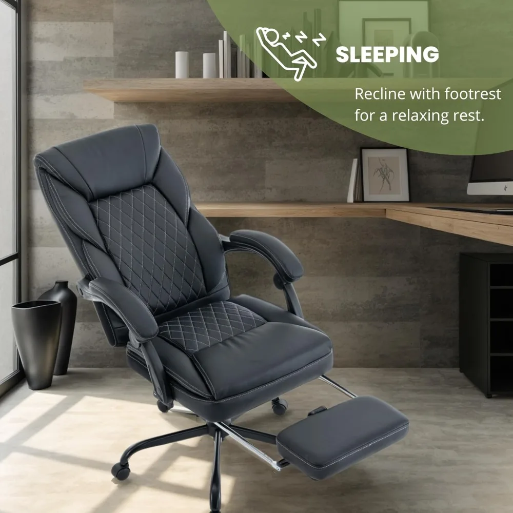 Executive Office Chair Big and Tall with Footrest and Pockets Ergonomic Home Computer Gaming Desk Task High Back PU Leather Adju