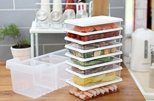 Kitchen Refrigerator Organizer, Fridge and Freezer  Trays Large+Food Containers with Lids L1(6P)+L2(2P), Set of 9, Premium A