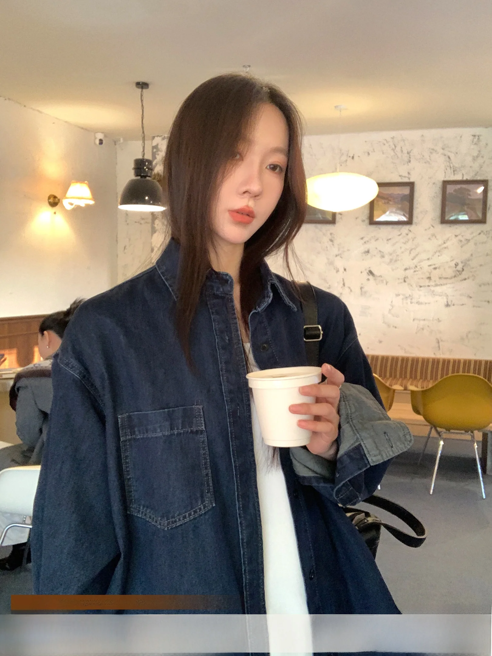 

Casual Sle Loose Fit Cotton Denim irt Turn-down Collar Open Cardigan Coat Versatile Street Sle Lazy Feel Women's Faion