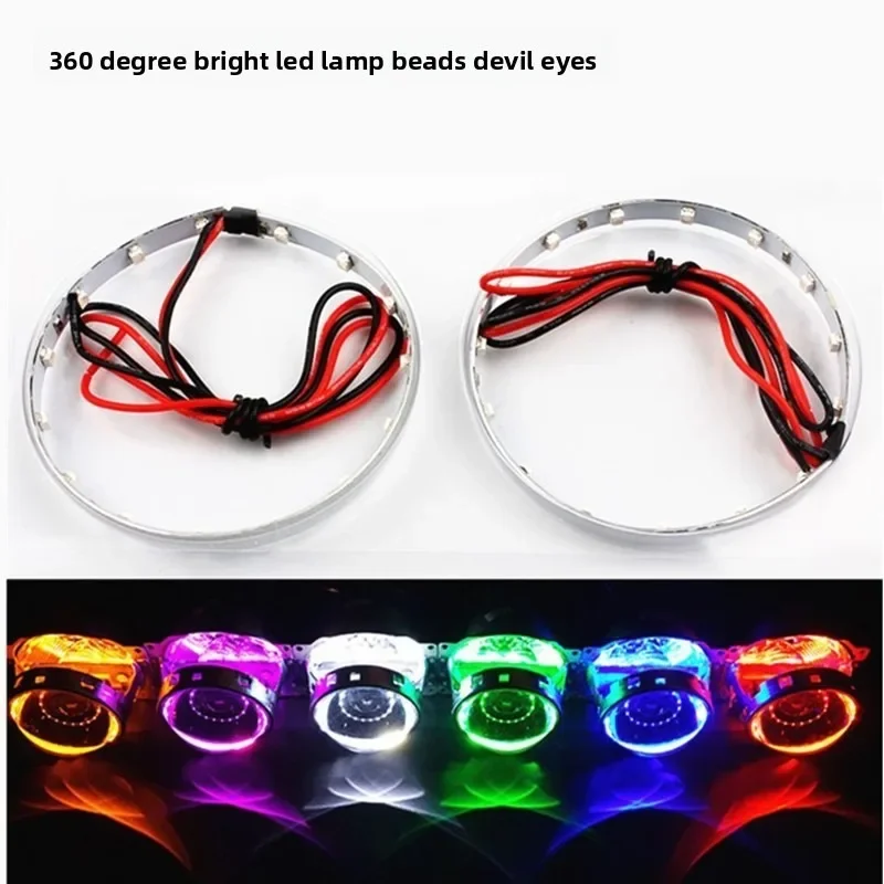 2 Stuks Universele Motorfiets Led Koplampen Gemodificeerde 12V Super Heldere 360 Graden Halo Ringen Demon Ogen Licht