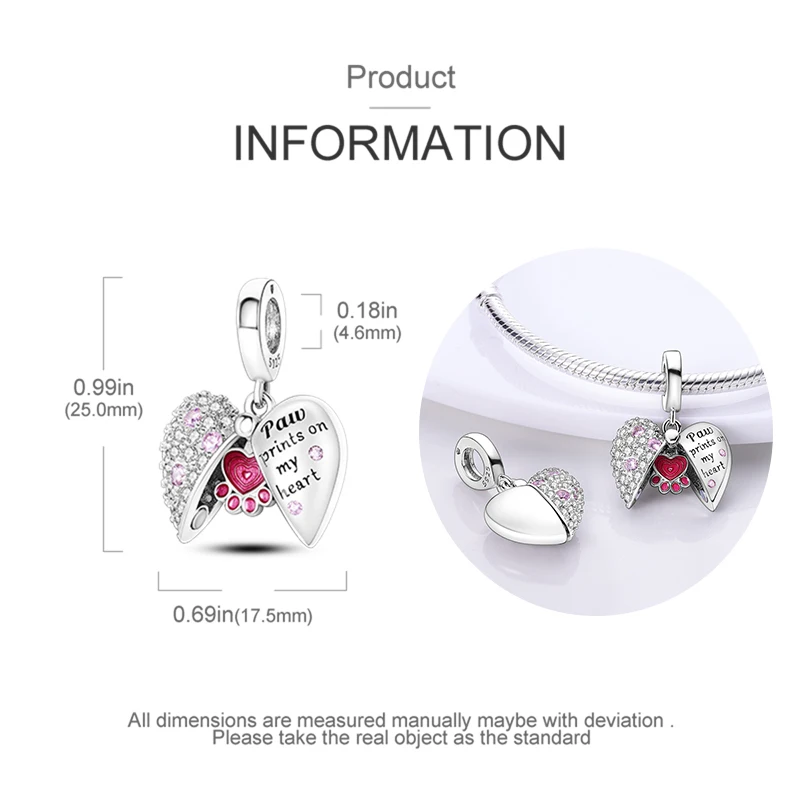 925 Silver Simple Heart-Shaped Pendant Fit Pandach DIY Bracelets Charm Beads Anniversary Birthday Mother's Day Gift Fine Jewelry