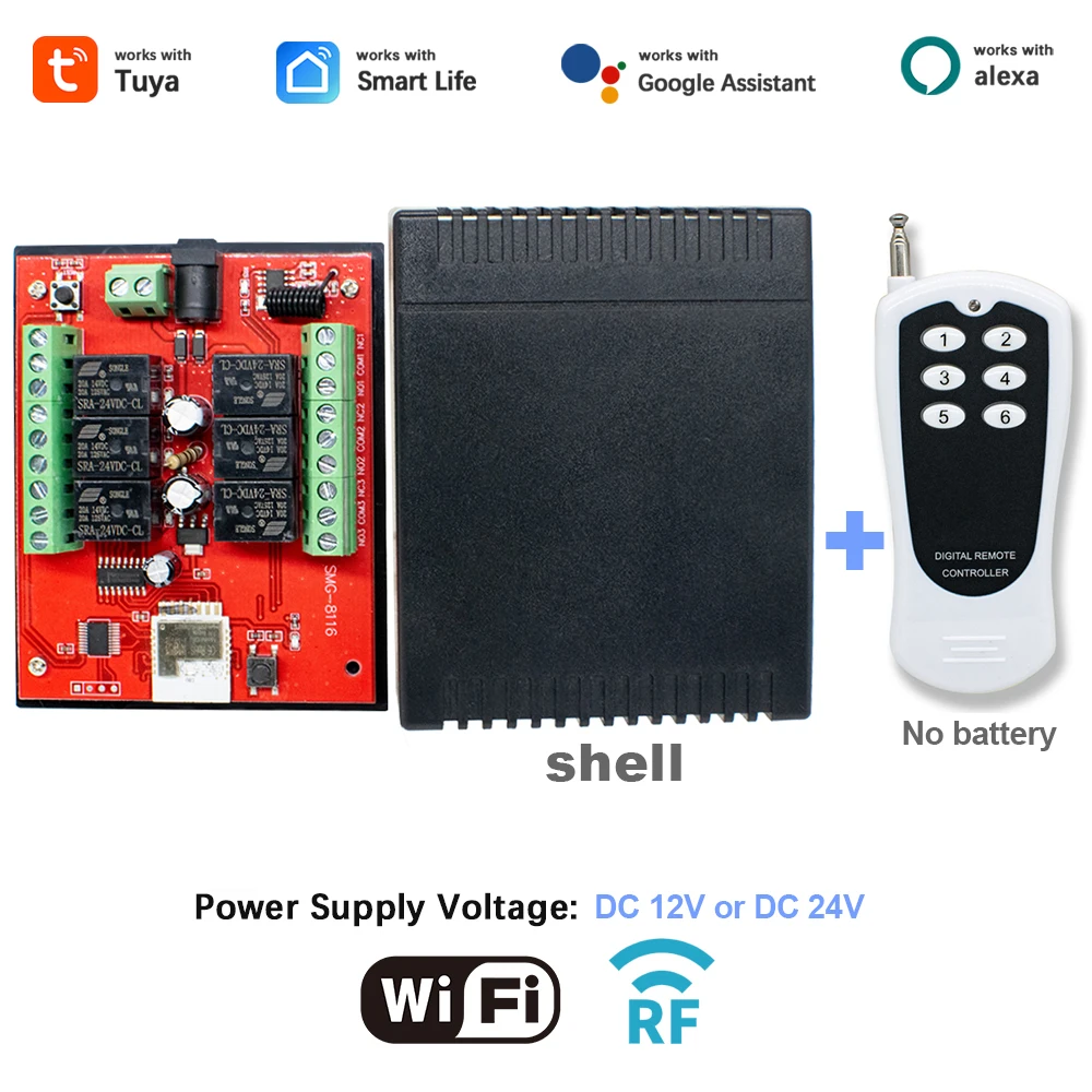 

1-5 set.DC 12V or DC 24V Switch, 6-channel TUYA WiFi smart relay + remote control