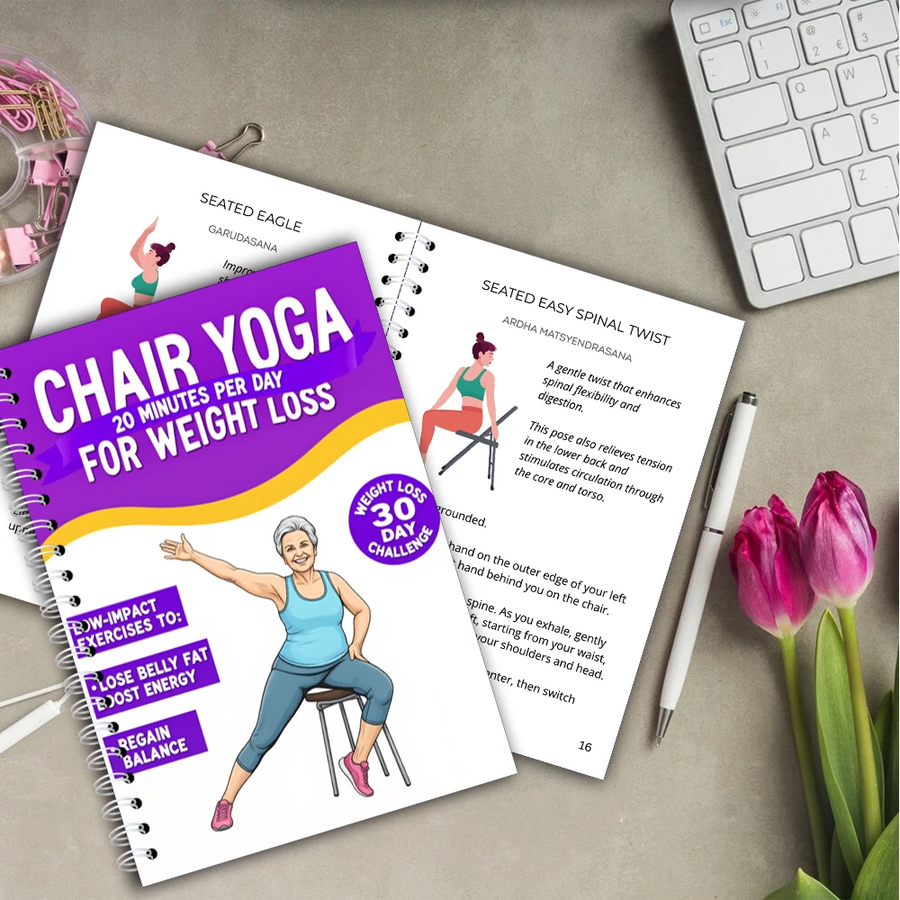 Chair Yoga Logbook Notebook Fitness Plan for Seniors 60 and Above, Gentle Chair Yoga for Flexibility Balance, 30 Day A5 Easy