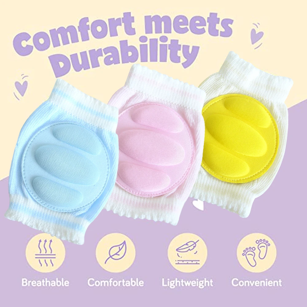 2PCS Cotton Breathable Baby Crawling Knee Pad Adjustable Anti-slip Knee Protector for Babies Toddlers Infants Walking Knee Guard