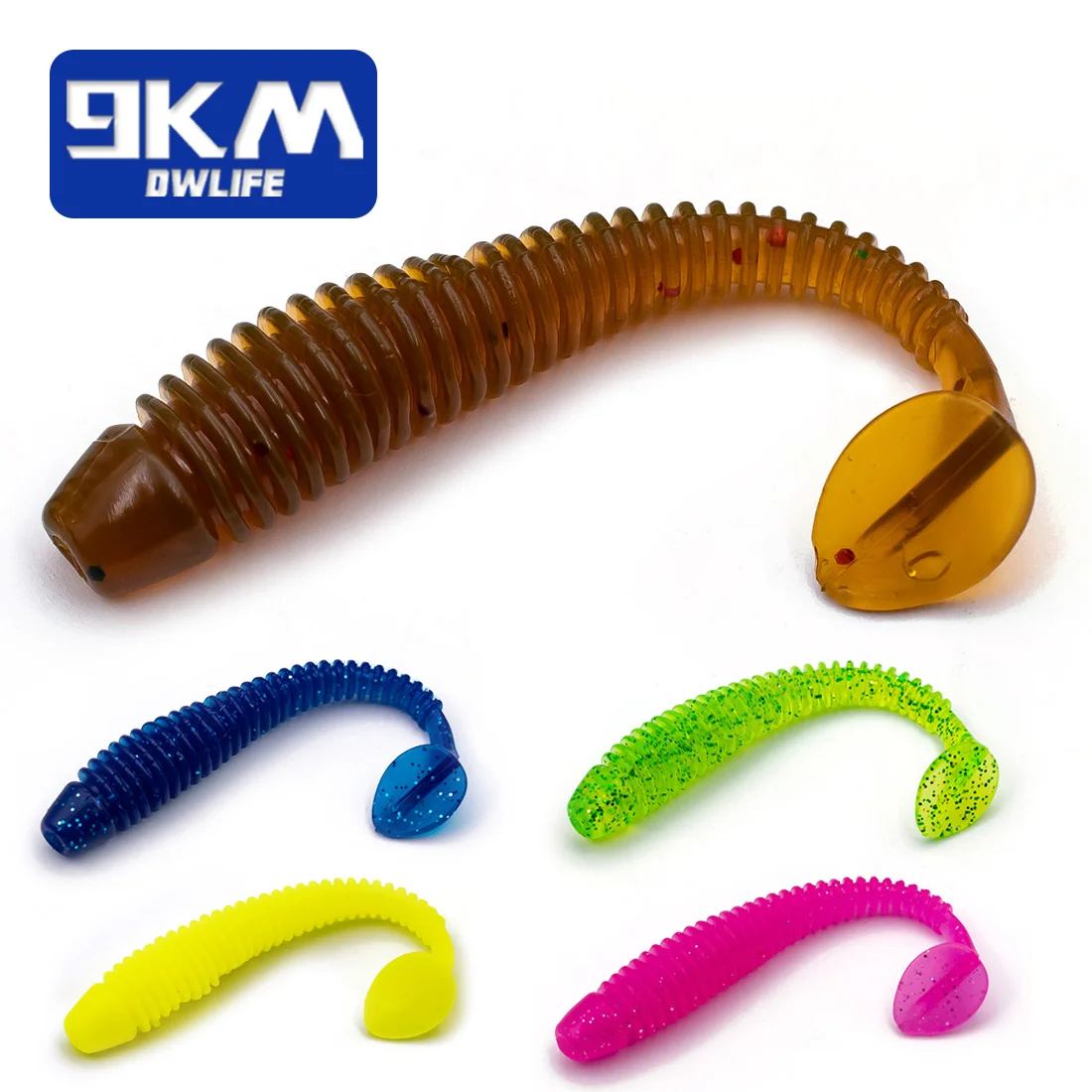 15Pcs T-Tail Grub Worm Baits Artificial Silicone Soft Lures Swimbaits Fishing Bass Paddle Tail Freshwater for Walleye Pike Trout