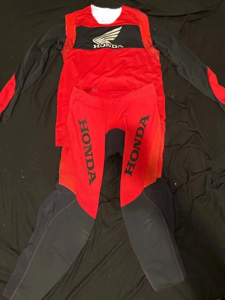 

Комплект для мотогонок Honda: дышащий костюм для мотокросса и активного отдыха, осенний мужской комплект с длинным рукавом и брюками, увеличенный размер
