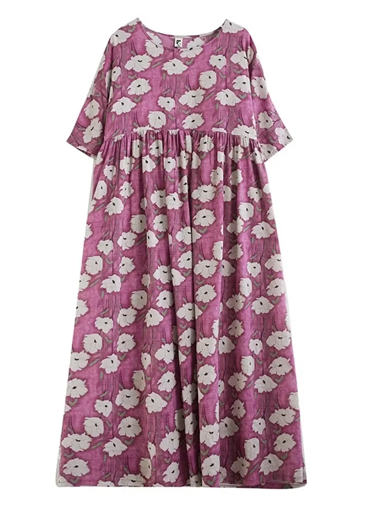 short sleeve oversized cotton vintage floral new in dresses for women casual loose long summer dress elegant clothing 2025