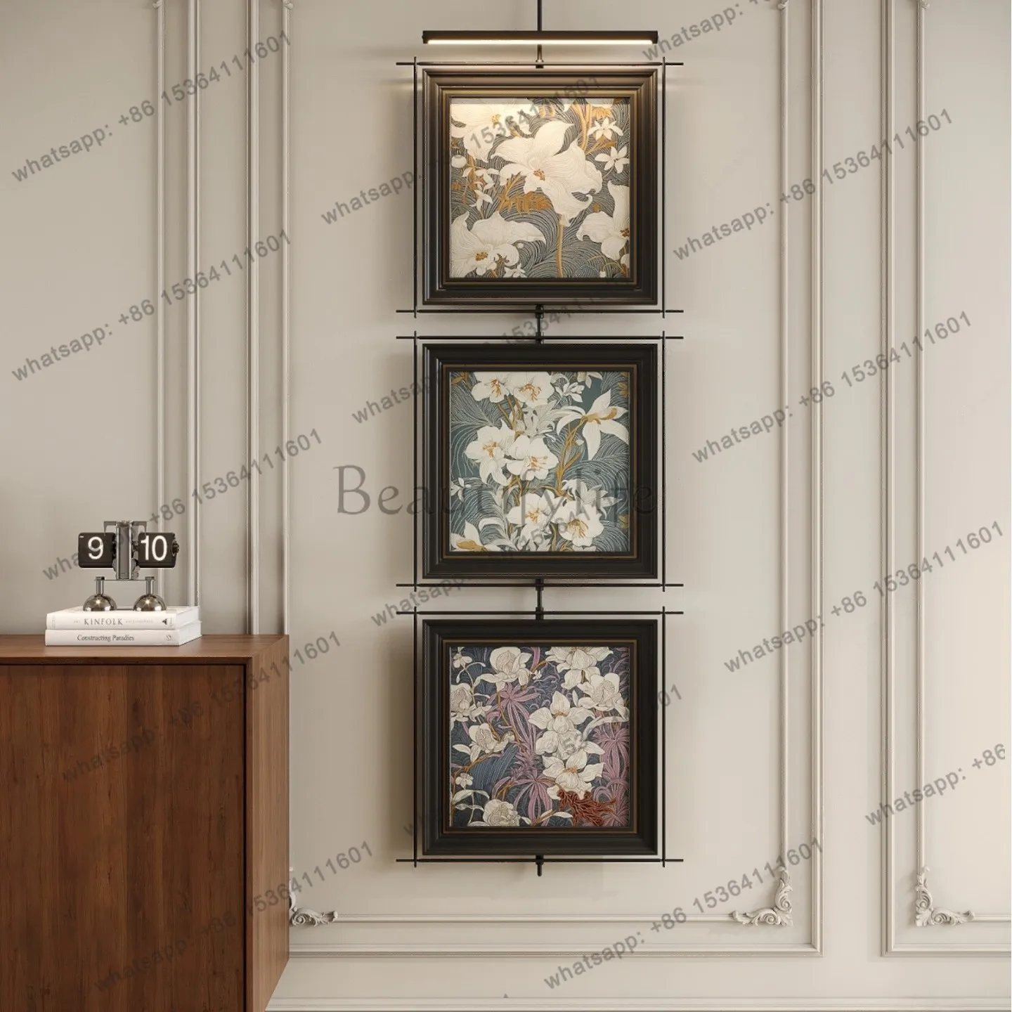 Modern light luxury decoration high sense metal frame light painting art installation painting