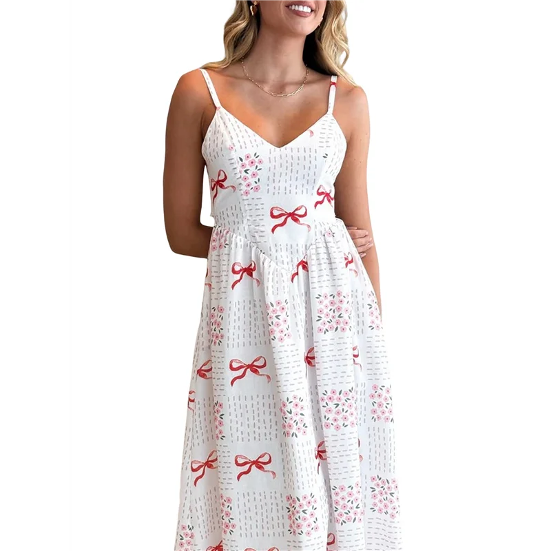A83F-Vestido largo de verano para mujer, sin mangas, floral, ahumado, boho, playa, vestido largo