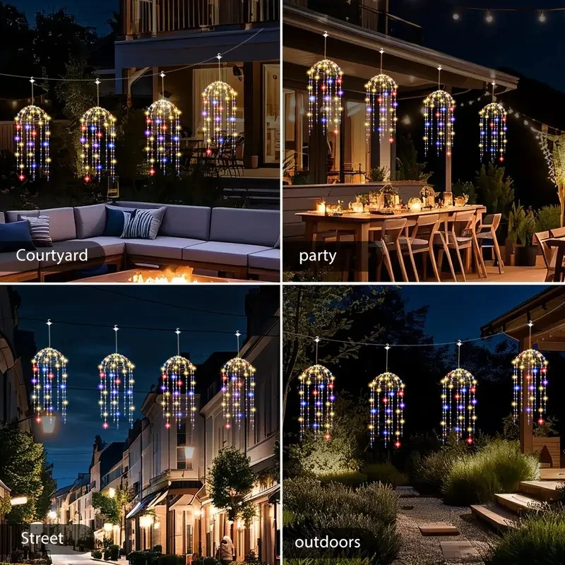 4pcs Solar Hanging Jellyfish Lights 8 Modes Waterproof LED Outdoor String Lights for Garden Weddings Trees Christmas Decorative