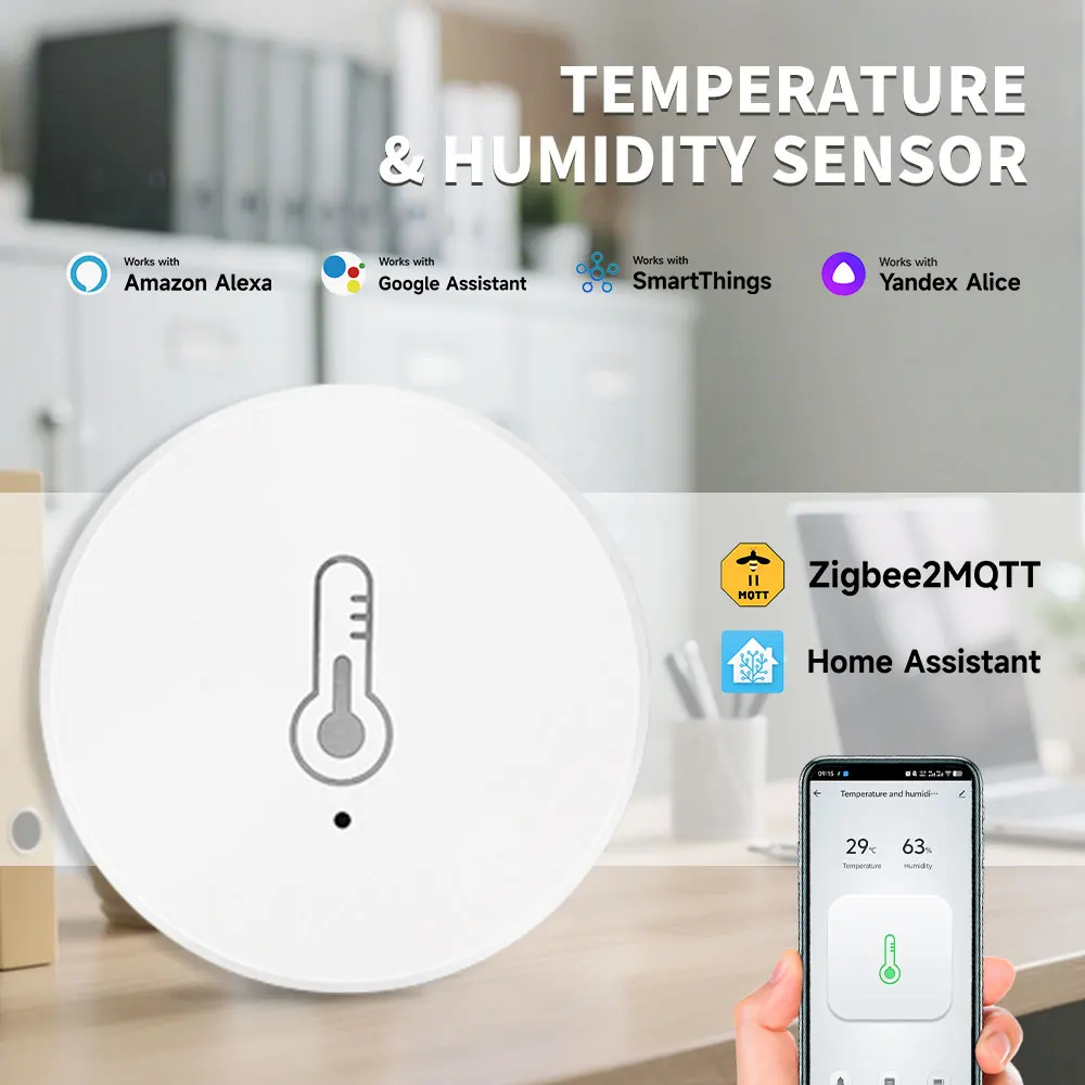 Zigbee3.0 Temperatur- und Feuchtigkeitssensor Z2MQTT Fernüberwachung funktioniert mit Alexa und Google Home Assistant