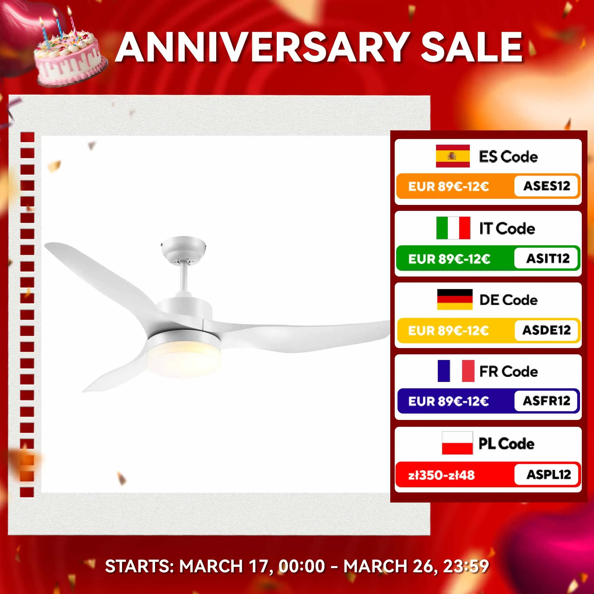 Ventilatore da soffitto HOMCOM 20,5W diametro 132 cm con luce LED telecomandata e 3 pale