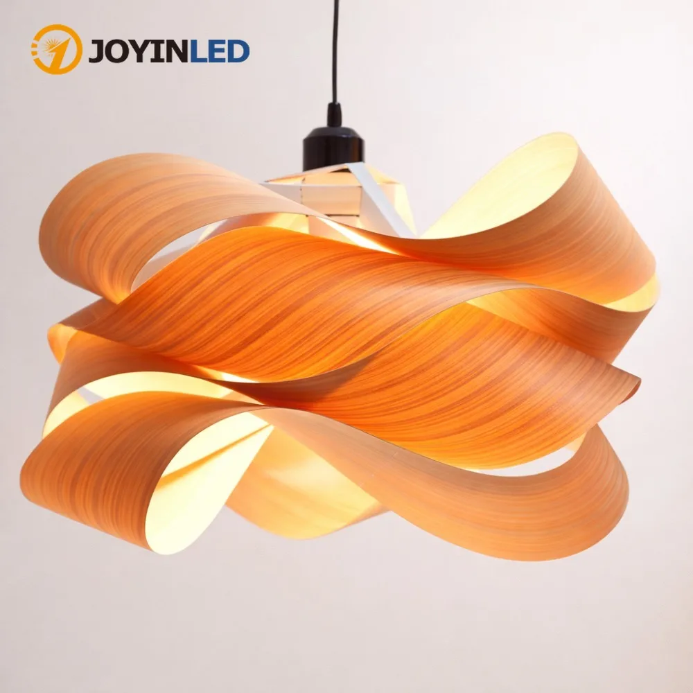

JOYINLED Wooden Pendant Light 45/60CM Woodskin Creative Design Lighting for Bedroom Study Living Room Irregular Wooden Lamp
