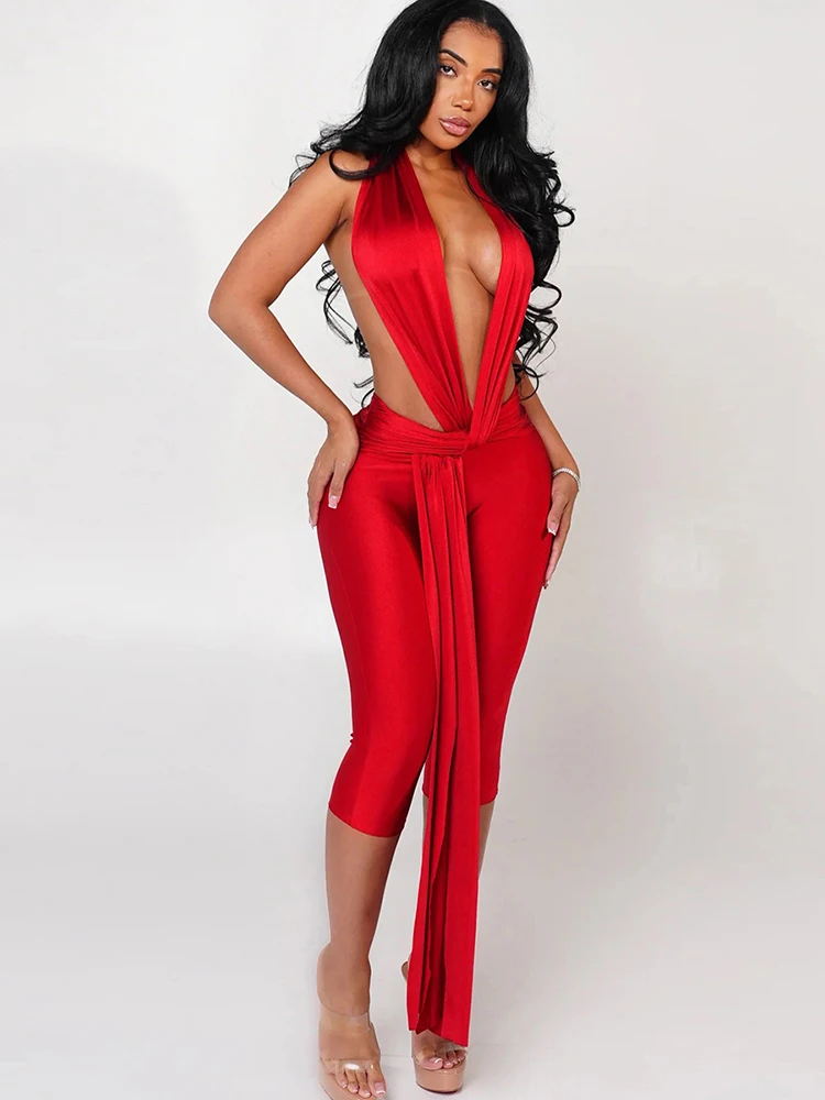 بدلة لعب عصرية مثيرة من Kliou للسيدات بياقة مفتوحة وظهر مكشوف بدون أكمام مزخرفة بشريط ضيق على شكل الورك الخوخي ملابس نادي منتصف الليل