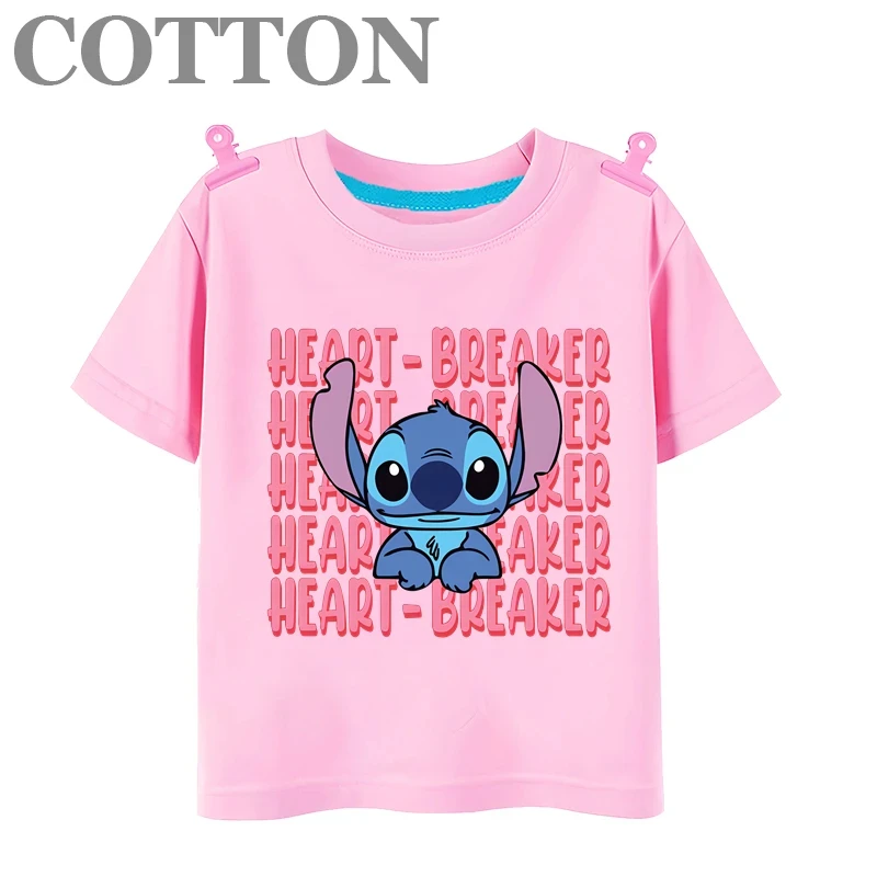 2024Disney animated characters summer fashion multi-cotton children's cartoon T-shirt crewneck casual short-sleeve print pattern