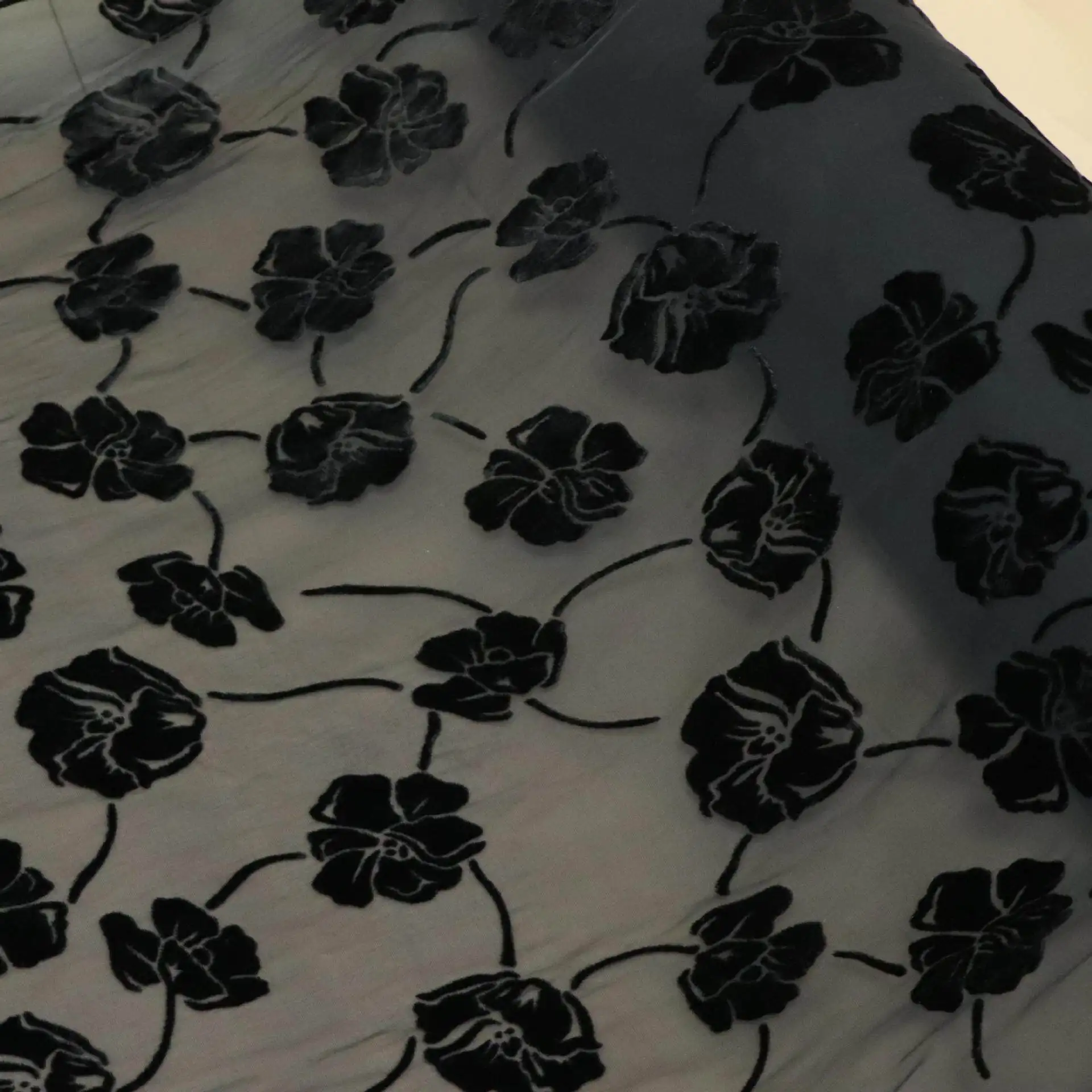 Three Color 3D Floral Velvet Designer Fabric with Beaded Sequin Openwork for Dancewear Creation and Modern Atelier Collections