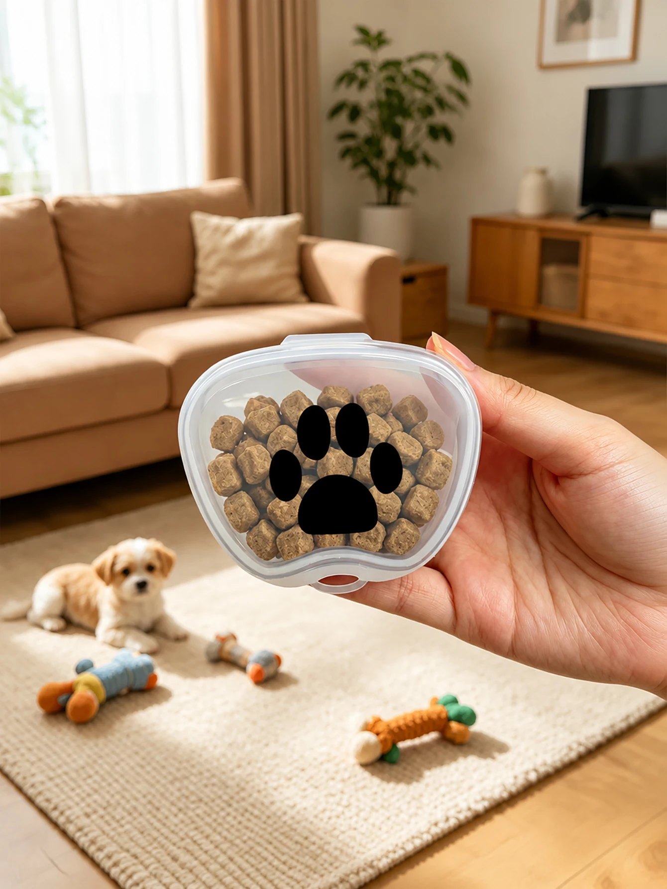 1-Pack Mini Pet Snack Storage Box, Transparent Visible Sealed Storage Box, Portable Dog and Cat Feeding Box for Outings, Pet Travel Supplies, Suitable for Storing Pet Snacks, Biscuits, Food, Gift for Pet Owners