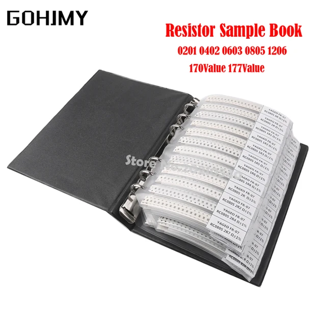 4250PCS 8500PCS 8850PCS 0201 0402 0603 0805 1206 GOHJMY Rezystor Próbka pusta Książka 1% SMD Zestaw 10K 100K 200K 1K 1R 100R