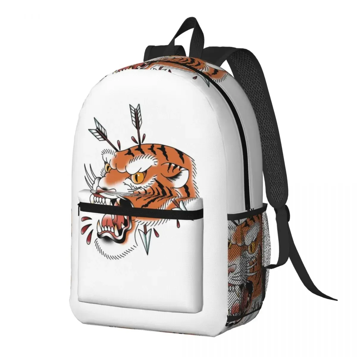 Retro Traditional Tattoo Cartoon Tiger Backpack Daypack Large Capacity Kids BookBag School Bag Shoulder Bags for Men Women