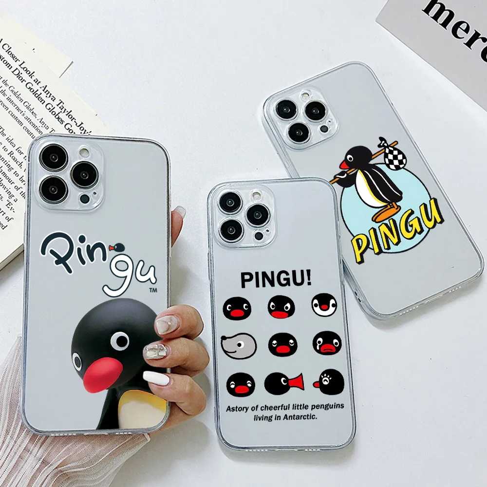 Cartoon Pingu Penguin Phone Case For iphone 15 14 13 12 11 XS Pro Max Mini X XR 7 8 Plus SE 2020 Soft Silicone Transparent Capa