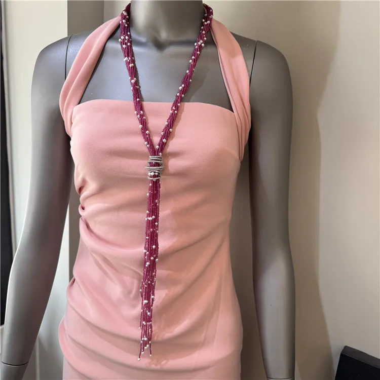 

Много рядов, розовый кристалл и белый жемчуг, серебро, CZ, кристалл, соединительное ожерелье, многожильный кулон, ювелирные изделия для женщин