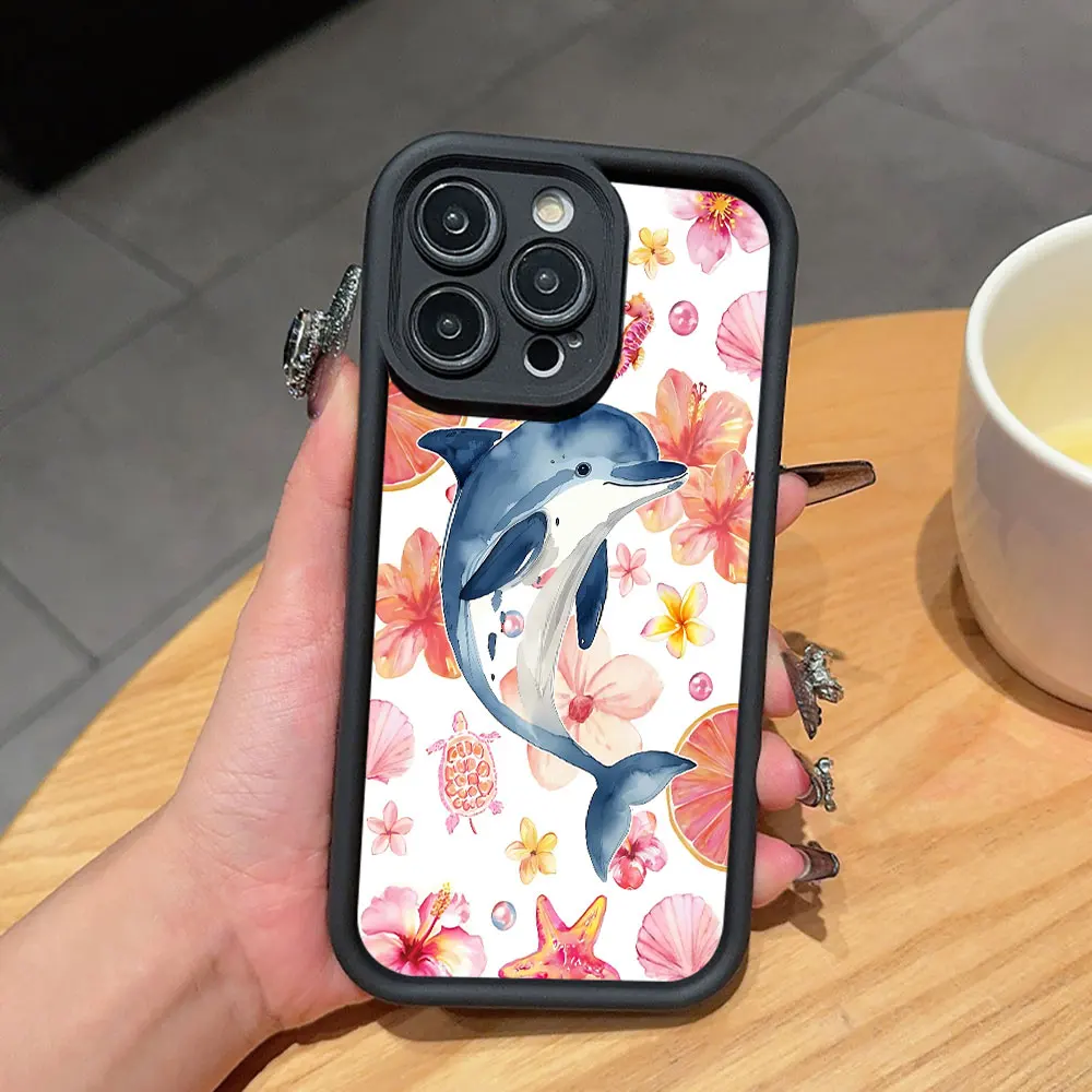 Lens Protection Dolphin Flower Phone Cases For Samsung Galaxy S25 S24 S26 Note 20 Ultra FE S22 S23 S21Plus A56 A55 A54 A16 Cover